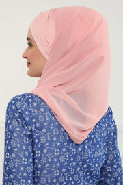 Instant Chiffon Shawl for Women With Cotton Bonnet Chiffon Turban Cap Head Wrap Instant Turban Scarf,BTS-1 Powder