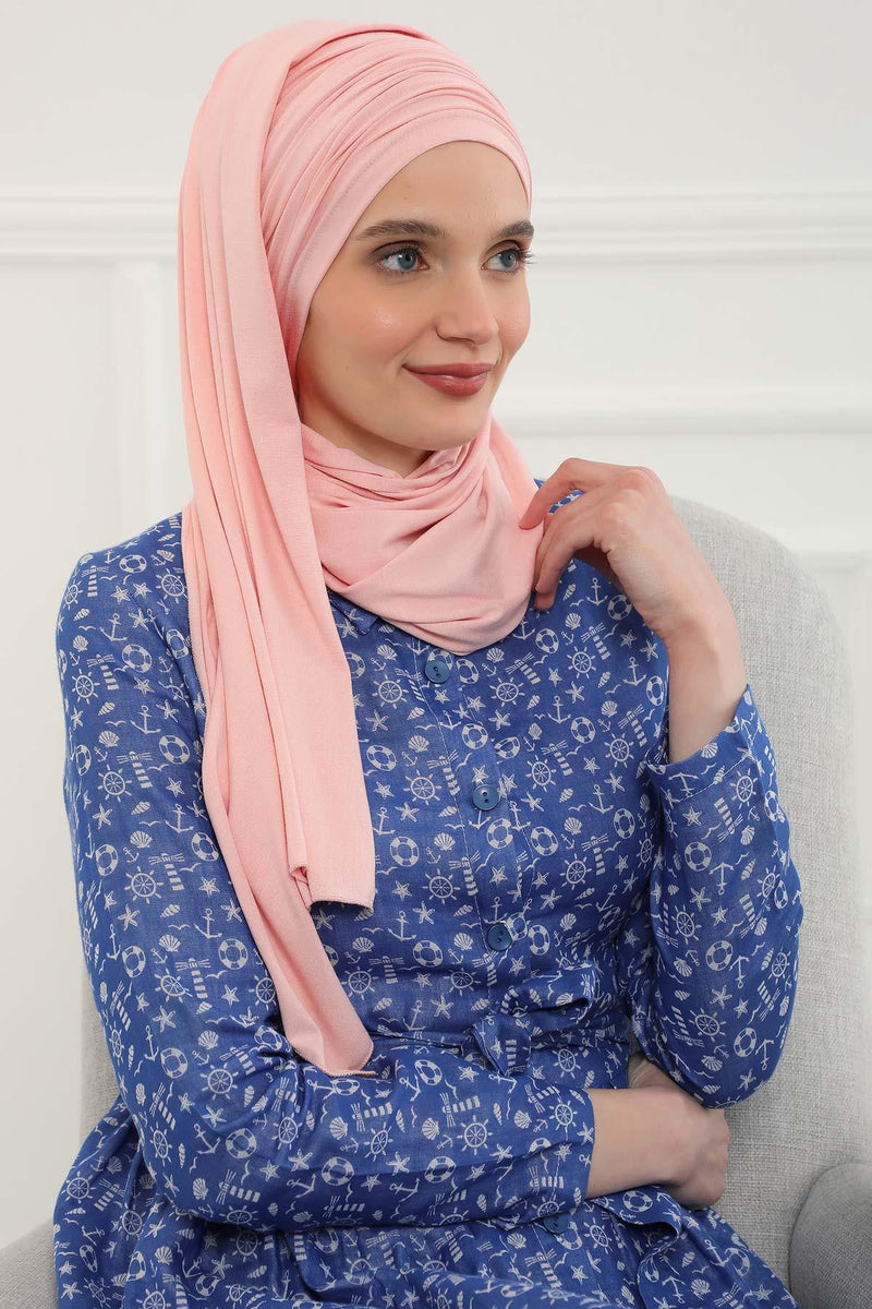 Instant Chiffon Shawl for Women With Cotton Bonnet Chiffon Turban Cap Head Wrap Instant Turban Scarf,BTS-1 Powder