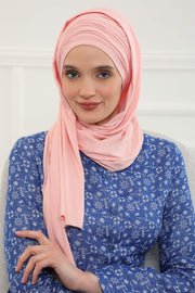 Instant Chiffon Shawl for Women With Cotton Bonnet Chiffon Turban Cap Head Wrap Instant Turban Scarf,BTS-1 Powder