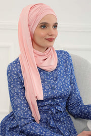 Instant Chiffon Shawl for Women With Cotton Bonnet Chiffon Turban Cap Head Wrap Instant Turban Scarf,BTS-1 Powder
