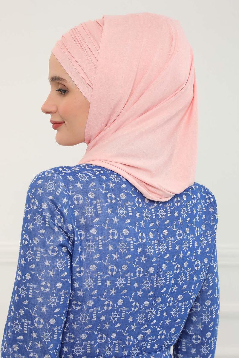 Instant Chiffon Shawl for Women With Cotton Bonnet Chiffon Turban Cap Head Wrap Instant Turban Scarf,BTS-1 Powder