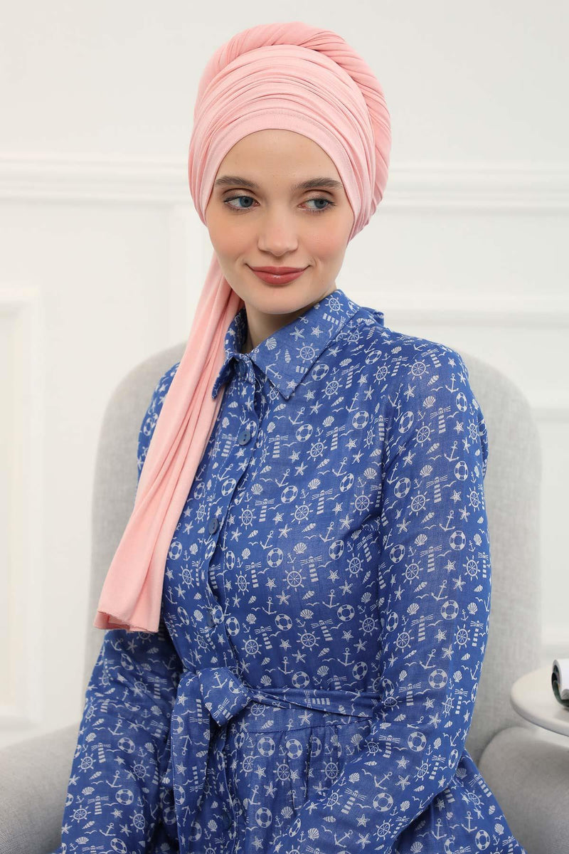 Instant Chiffon Shawl for Women With Cotton Bonnet Chiffon Turban Cap Head Wrap Instant Turban Scarf,BTS-1 Powder