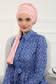 Instant Chiffon Shawl for Women With Cotton Bonnet Chiffon Turban Cap Head Wrap Instant Turban Scarf,BTS-1 Powder