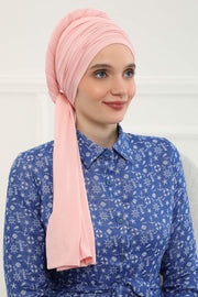Instant Chiffon Shawl for Women With Cotton Bonnet Chiffon Turban Cap Head Wrap Instant Turban Scarf,BTS-1 Powder