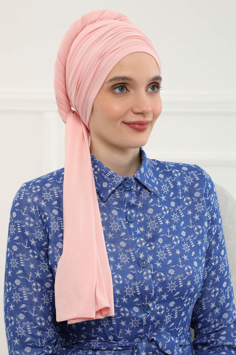 Instant Chiffon Shawl for Women With Cotton Bonnet Chiffon Turban Cap Head Wrap Instant Turban Scarf,BTS-1 Powder