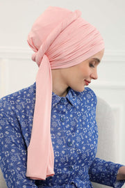 Instant Chiffon Shawl for Women With Cotton Bonnet Chiffon Turban Cap Head Wrap Instant Turban Scarf,BTS-1 Powder