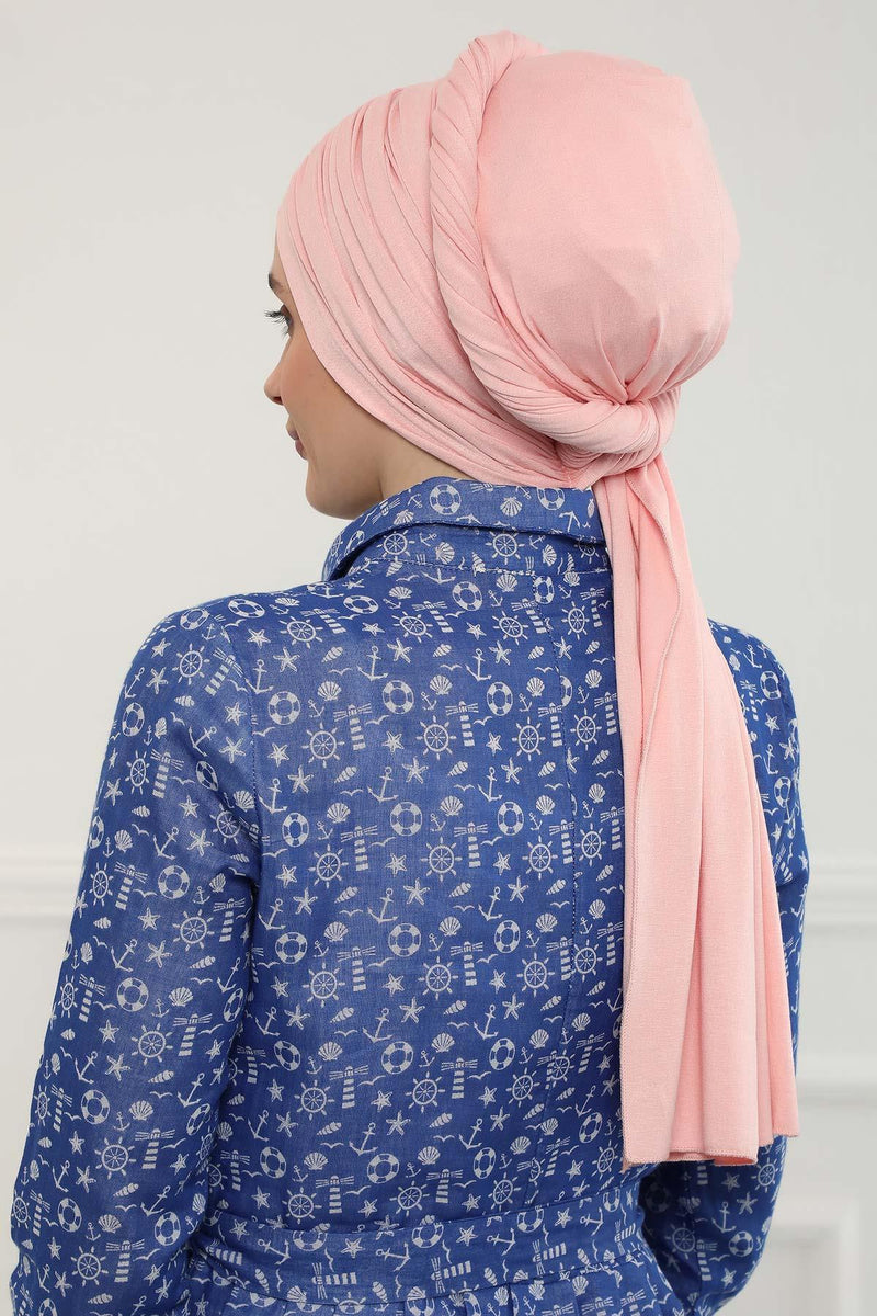 Instant Chiffon Shawl for Women With Cotton Bonnet Chiffon Turban Cap Head Wrap Instant Turban Scarf,BTS-1 Powder