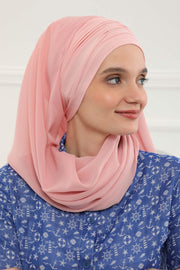 Instant Chiffon Shawl for Women With Cotton Bonnet Chiffon Turban Cap Head Wrap Instant Turban Scarf,BTS-1 Powder