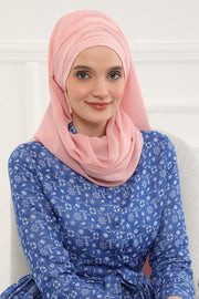 Instant Chiffon Shawl for Women With Cotton Bonnet Chiffon Turban Cap Head Wrap Instant Turban Scarf,BTS-1 Powder