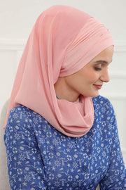 Instant Chiffon Shawl for Women With Cotton Bonnet Chiffon Turban Cap Head Wrap Instant Turban Scarf,BTS-1 Powder