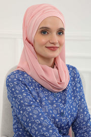 Instant Chiffon Shawl for Women With Cotton Bonnet Chiffon Turban Cap Head Wrap Instant Turban Scarf,BTS-1 Powder