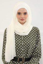 Instant Chiffon Shawl for Women With Cotton Bonnet Chiffon Turban Cap Head Wrap Instant Turban Scarf,BTS-1 Ivory
