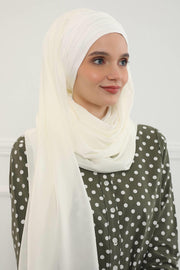 Instant Chiffon Shawl for Women With Cotton Bonnet Chiffon Turban Cap Head Wrap Instant Turban Scarf,BTS-1 Ivory