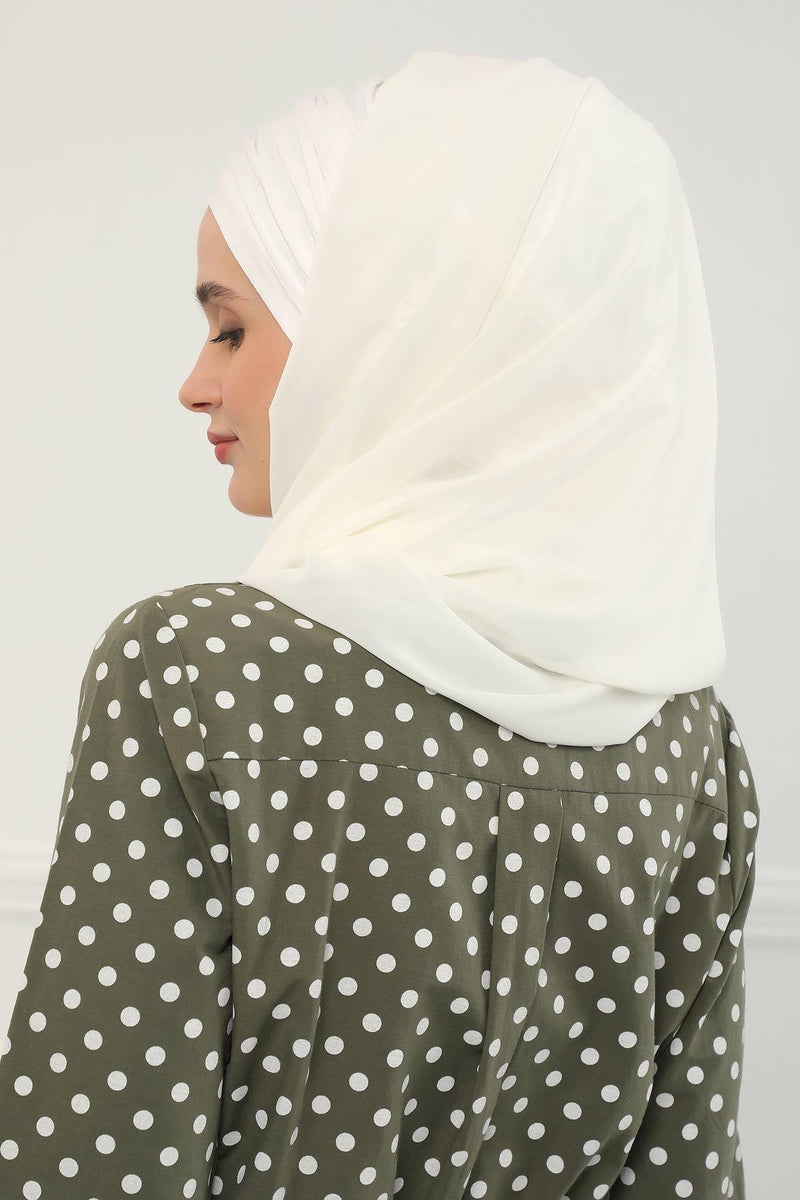 Instant Chiffon Shawl for Women With Cotton Bonnet Chiffon Turban Cap Head Wrap Instant Turban Scarf,BTS-1 Ivory