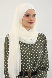 Instant Chiffon Shawl for Women With Cotton Bonnet Chiffon Turban Cap Head Wrap Instant Turban Scarf,BTS-1 Ivory