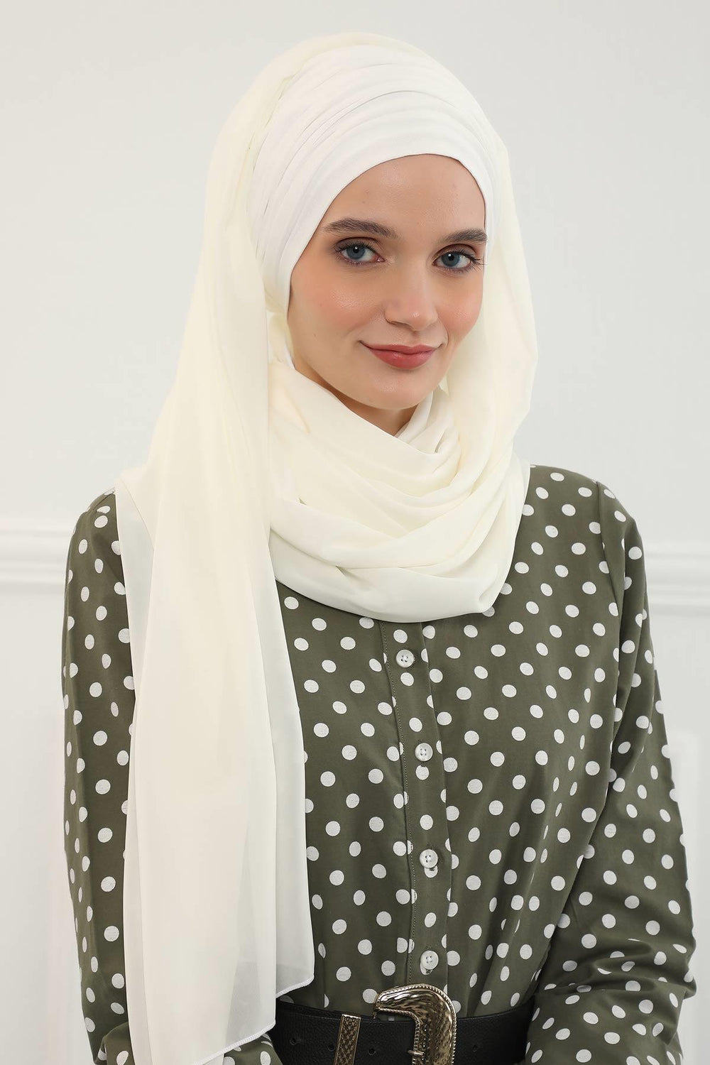 Instant Chiffon Shawl for Women With Cotton Bonnet Chiffon Turban Cap Head Wrap Instant Turban Scarf,BTS-1 Ivory