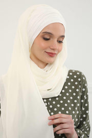 Instant Chiffon Shawl for Women With Cotton Bonnet Chiffon Turban Cap Head Wrap Instant Turban Scarf,BTS-1 Ivory