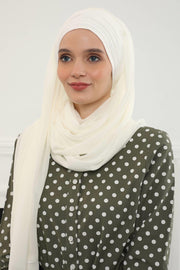Instant Chiffon Shawl for Women With Cotton Bonnet Chiffon Turban Cap Head Wrap Instant Turban Scarf,BTS-1 Ivory