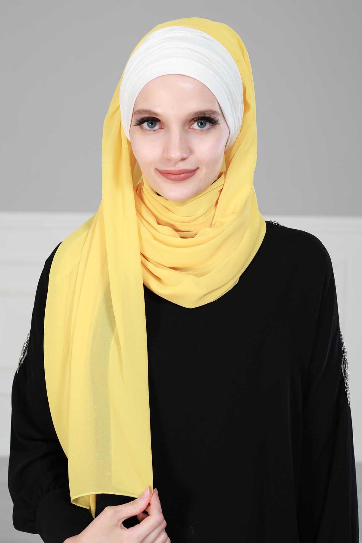 Instant Chiffon Shawl for Women With Cotton Bonnet Chiffon Turban Cap Head Wrap Instant Turban Scarf,BTS-1 Ivory