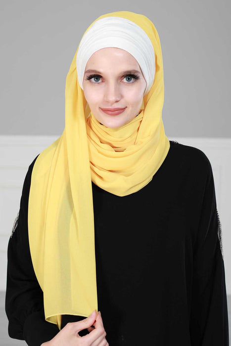 Instant Chiffon Shawl for Women With Cotton Bonnet Chiffon Turban Cap Head Wrap Instant Turban Scarf,BTS-1 Ivory