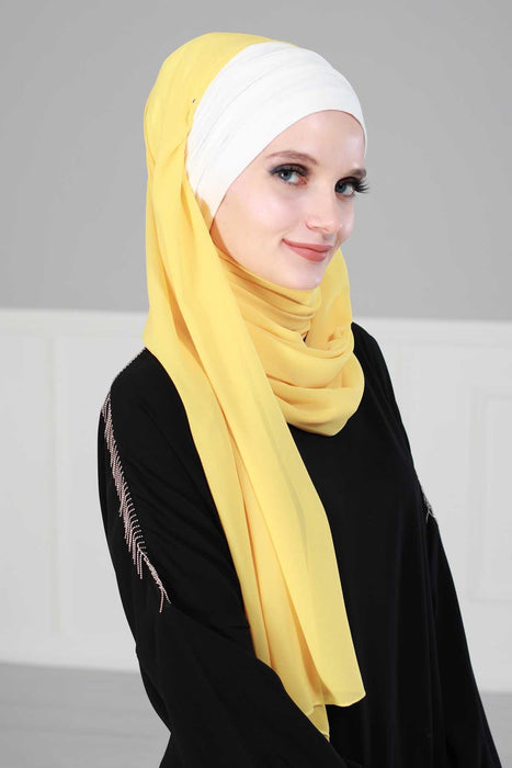 Instant Chiffon Shawl for Women With Cotton Bonnet Chiffon Turban Cap Head Wrap Instant Turban Scarf,BTS-1 Ivory