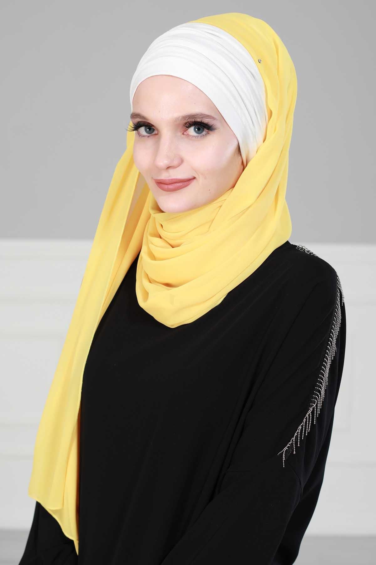 Instant Chiffon Shawl for Women With Cotton Bonnet Chiffon Turban Cap Head Wrap Instant Turban Scarf,BTS-1 Ivory