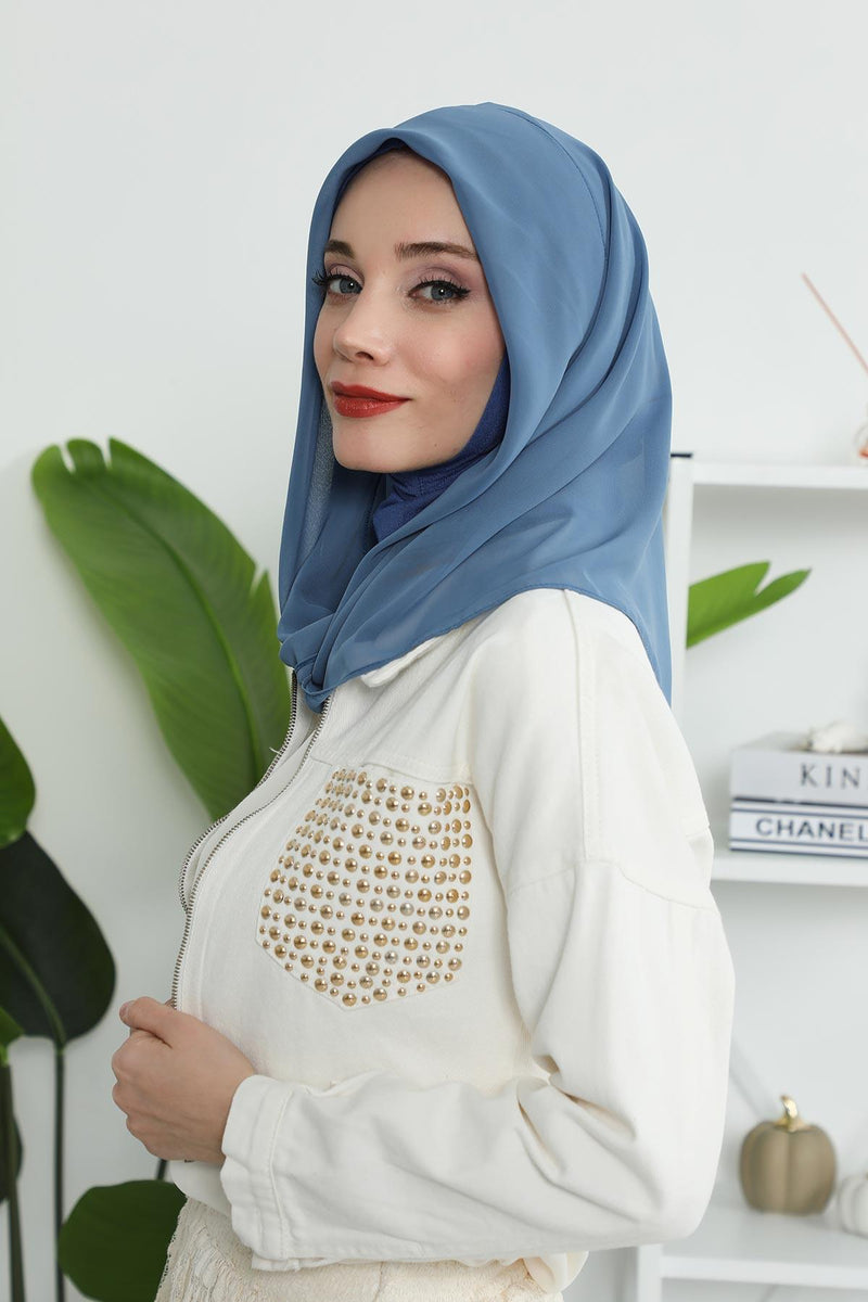 Instant Chiffon Shawl for Women With Cotton Bonnet Chiffon Turban Cap Head Wrap Instant Turban Scarf,PS-45