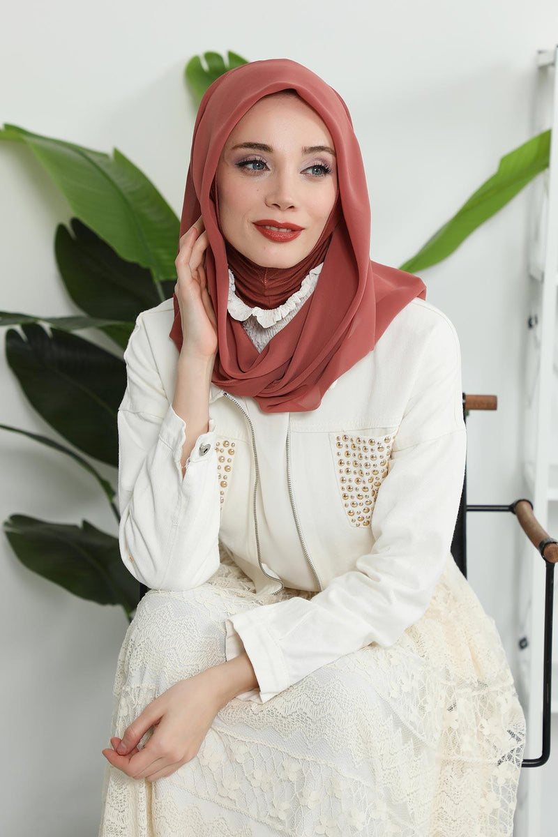 Instant Chiffon Shawl for Women With Cotton Bonnet Chiffon Turban Cap Head Wrap Instant Turban Scarf,PS-45