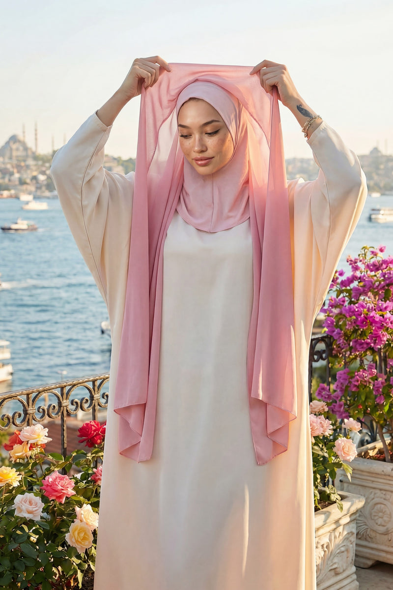 Instant Chiffon Shawl Headscarf for Women with Cotton Bonnet Chiffon Turban Cap, Ready-to-Wear Soft Chiffon Shawl Instant Hijab Wrap,PS-46