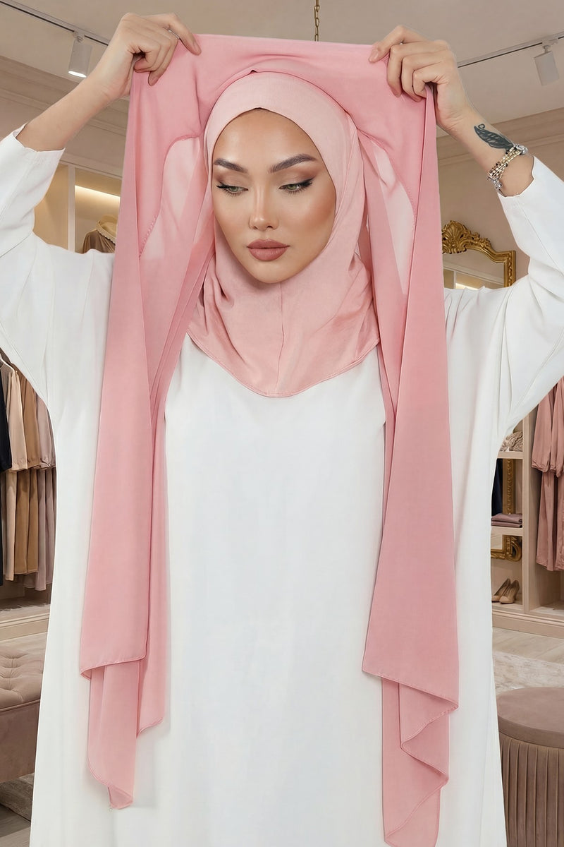 Instant Chiffon Shawl Headscarf for Women with Cotton Bonnet Chiffon Turban Cap, Ready-to-Wear Soft Chiffon Shawl Instant Hijab Wrap,PS-46