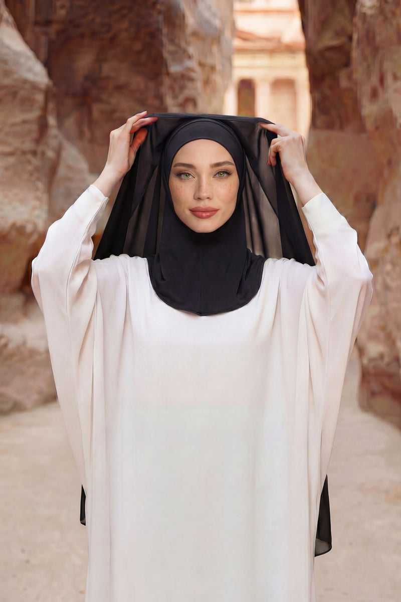 Instant Chiffon Shawl Headscarf for Women with Cotton Bonnet Chiffon Turban Cap, Ready-to-Wear Soft Chiffon Shawl Instant Hijab Wrap,PS-46