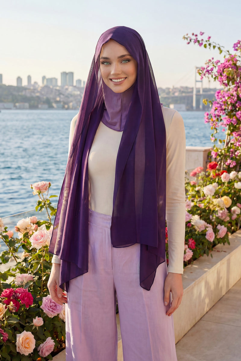 Instant Chiffon Shawl Headscarf for Women with Cotton Bonnet Chiffon Turban Cap, Ready-to-Wear Soft Chiffon Shawl Instant Hijab Wrap,PS-46