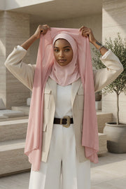 Instant Chiffon Shawl Headscarf for Women with Cotton Bonnet Chiffon Turban Cap, Ready-to-Wear Soft Chiffon Shawl Instant Hijab Wrap,PS-46 Powder