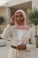 Instant Chiffon Shawl Headscarf for Women with Cotton Bonnet Chiffon Turban Cap, Ready-to-Wear Soft Chiffon Shawl Instant Hijab Wrap,PS-46 Powder