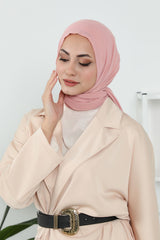 Instant Chiffon Shawl Headscarf for Women with Cotton Bonnet Chiffon Turban Cap, Ready-to-Wear Soft Chiffon Shawl Instant Hijab Wrap,PS-46 Powder