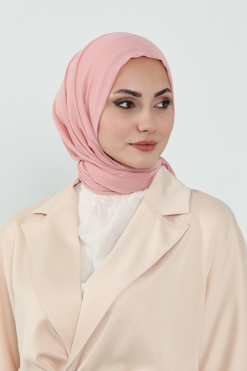 Instant Chiffon Shawl Headscarf for Women with Cotton Bonnet Chiffon Turban Cap, Ready-to-Wear Soft Chiffon Shawl Instant Hijab Wrap,PS-46 Powder