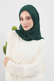 Instant Chiffon Shawl Headscarf for Women with Cotton Bonnet Chiffon Turban Cap, Ready-to-Wear Soft Chiffon Shawl Instant Hijab Wrap,PS-46 Dark Green