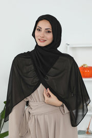Instant Chiffon Shawl Headscarf for Women with Cotton Bonnet Chiffon Turban Cap, Ready-to-Wear Soft Chiffon Shawl Instant Hijab Wrap,PS-46 Black