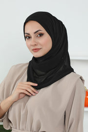 Instant Chiffon Shawl Headscarf for Women with Cotton Bonnet Chiffon Turban Cap, Ready-to-Wear Soft Chiffon Shawl Instant Hijab Wrap,PS-46 Black