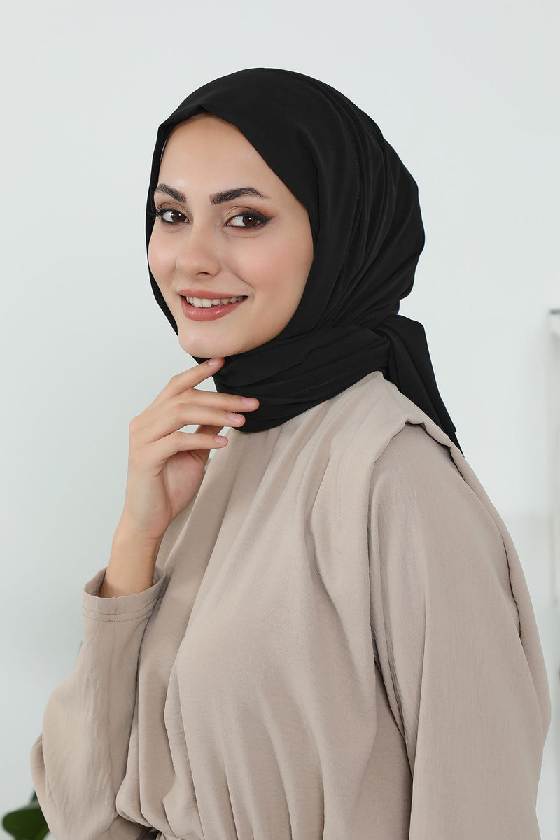 Instant Chiffon Shawl Headscarf for Women with Cotton Bonnet Chiffon Turban Cap, Ready-to-Wear Soft Chiffon Shawl Instant Hijab Wrap,PS-46 Black