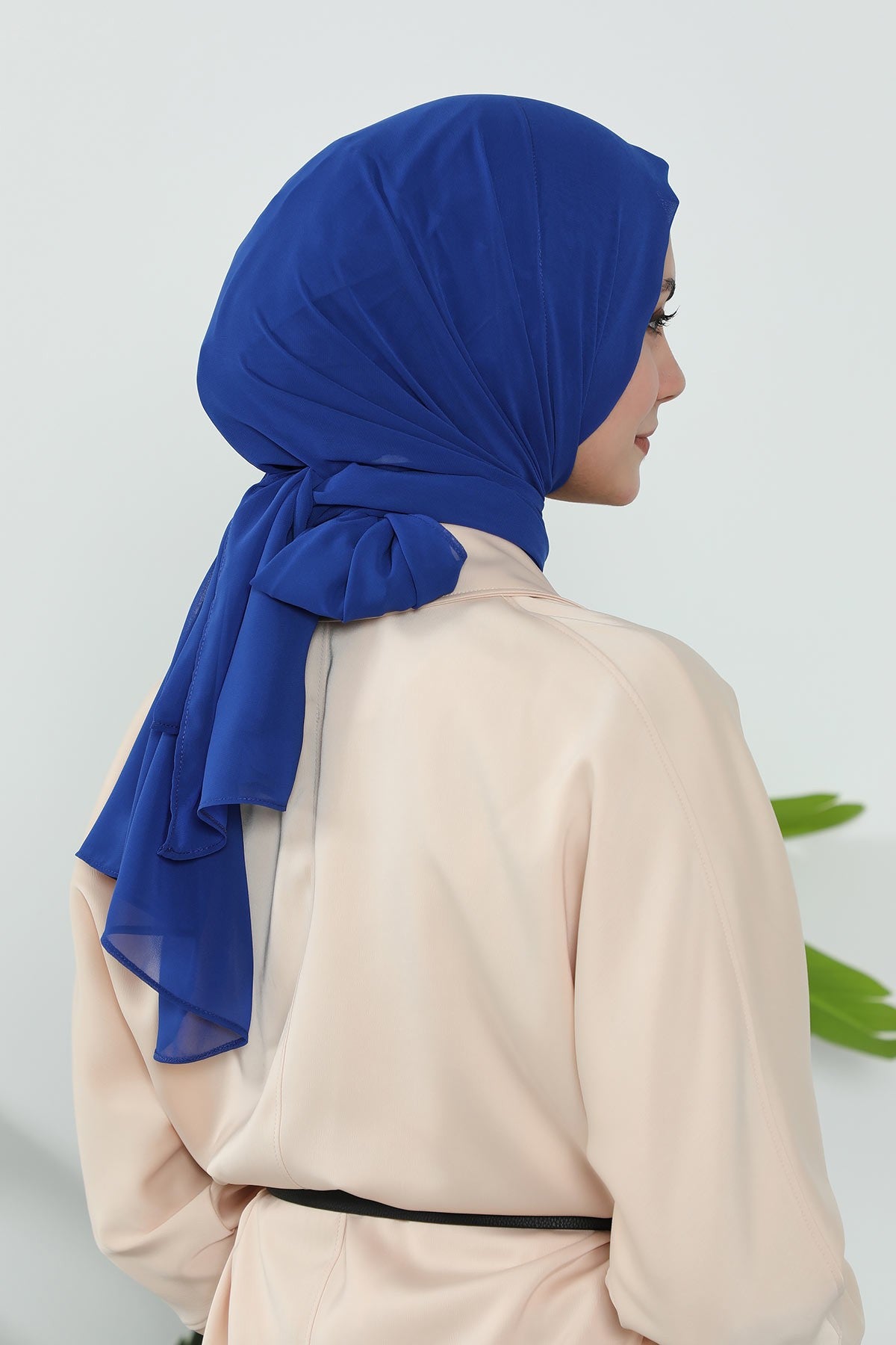 Instant Chiffon Shawl Headscarf for Women with Cotton Bonnet Chiffon Turban Cap, Ready-to-Wear Soft Chiffon Shawl Instant Hijab Wrap,PS-46 Sax Blue