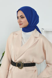 Instant Chiffon Shawl Headscarf for Women with Cotton Bonnet Chiffon Turban Cap, Ready-to-Wear Soft Chiffon Shawl Instant Hijab Wrap,PS-46 Sax Blue