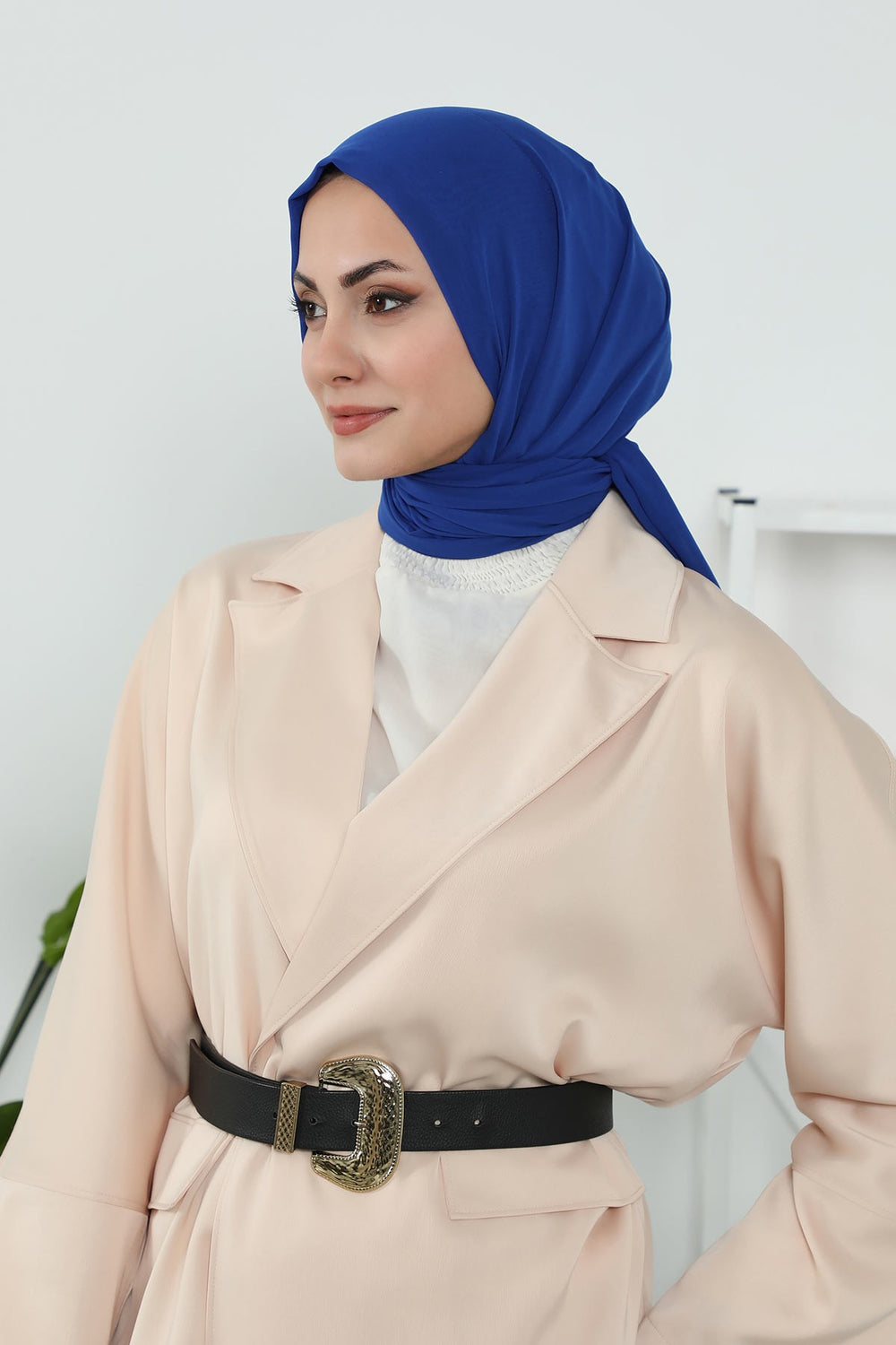 Instant Chiffon Shawl Headscarf for Women with Cotton Bonnet Chiffon Turban Cap, Ready-to-Wear Soft Chiffon Shawl Instant Hijab Wrap,PS-46 Sax Blue