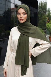 Instant Chiffon Shawl Headscarf for Women with Cotton Bonnet Chiffon Turban Cap, Ready-to-Wear Soft Chiffon Shawl Instant Hijab Wrap,PS-46 Army Green