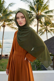 Instant Chiffon Shawl Headscarf for Women with Cotton Bonnet Chiffon Turban Cap, Ready-to-Wear Soft Chiffon Shawl Instant Hijab Wrap,PS-46 Army Green