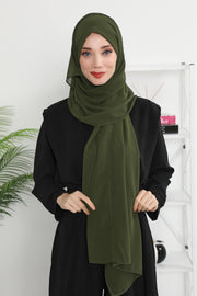 Instant Chiffon Shawl Headscarf for Women with Cotton Bonnet Chiffon Turban Cap, Ready-to-Wear Soft Chiffon Shawl Instant Hijab Wrap,PS-46 Army Green