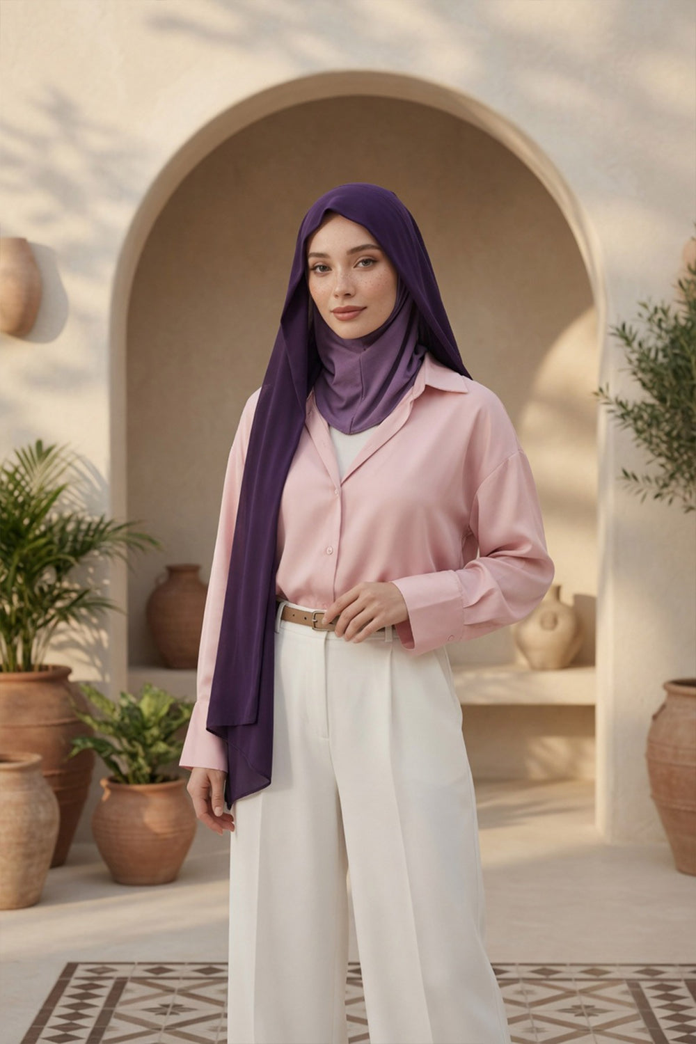 Instant Chiffon Shawl Headscarf for Women with Cotton Bonnet Chiffon Turban Cap, Ready-to-Wear Soft Chiffon Shawl Instant Hijab Wrap,PS-46 Purple