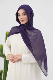 Instant Chiffon Shawl Headscarf for Women with Cotton Bonnet Chiffon Turban Cap, Ready-to-Wear Soft Chiffon Shawl Instant Hijab Wrap,PS-46 Purple