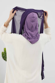 Instant Chiffon Shawl Headscarf for Women with Cotton Bonnet Chiffon Turban Cap, Ready-to-Wear Soft Chiffon Shawl Instant Hijab Wrap,PS-46 Purple