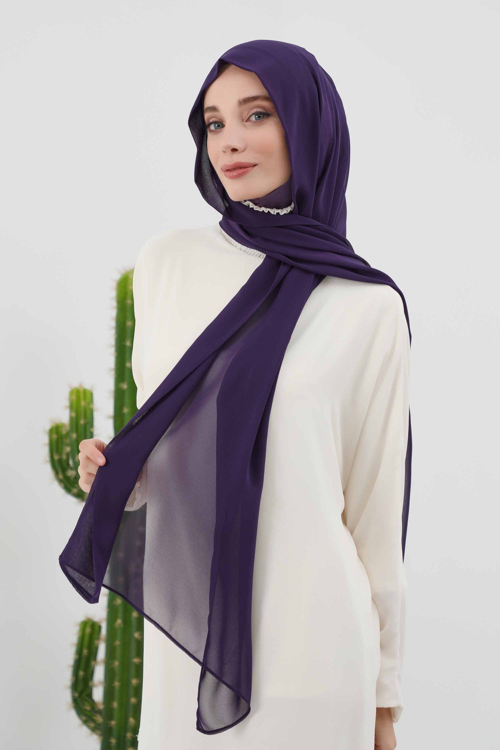 Instant Chiffon Shawl Headscarf for Women with Cotton Bonnet Chiffon Turban Cap, Ready-to-Wear Soft Chiffon Shawl Instant Hijab Wrap,PS-46 Purple